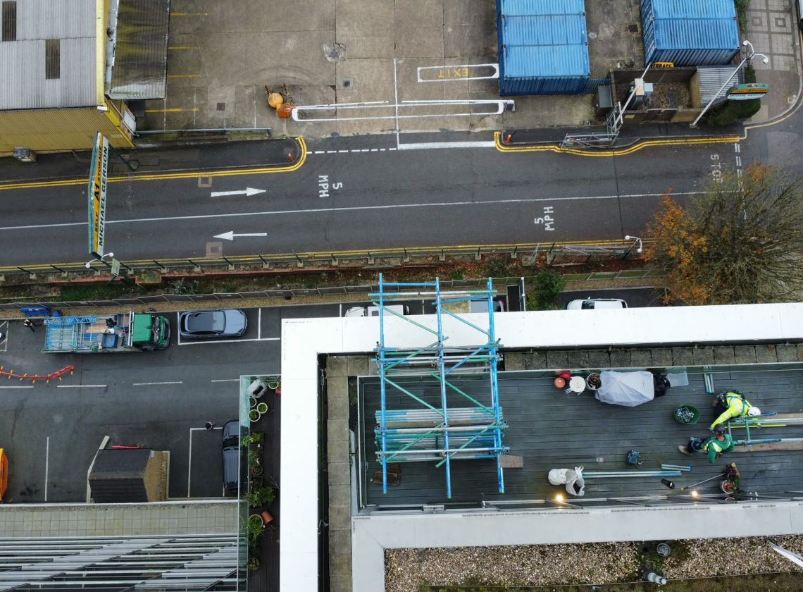 Specialized Roof-Level Lifting Frame Scaffolding at Acton Walk